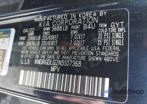 2022 Kia Sorento Hybrid S z USA, uszkodzony, nr VIN KNDRGDLG2N5107368